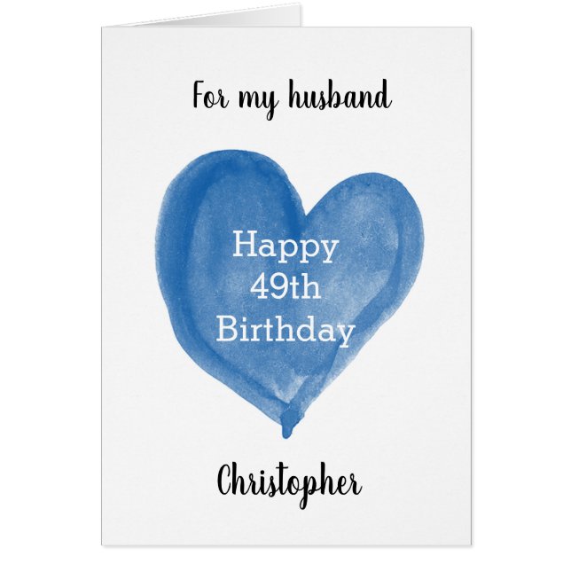 Cartão Blue Watercolor Heart 49th Birthday (Frente)