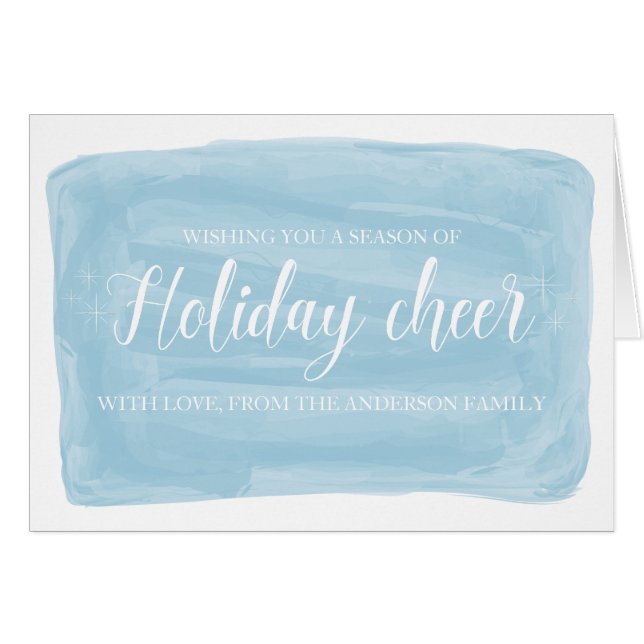 Cartão Blue Watercolor Holiday Cheer (Frente Horizontal)