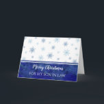 Cartão Blue Watercolor Tio Son in Law Feliz Natal<br><div class="desc">Feliz Natal para o filho no cartão de direito com flocos de neve de cor azul e verso pensativo.</div>