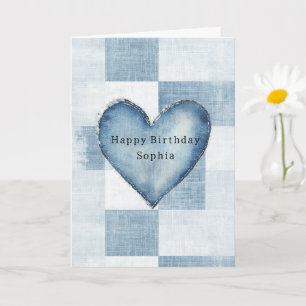 Cartão Blue White Denim Jean Heart Personalization Name