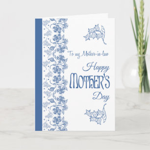 Cartão Blue White Floral Dia de as mães Card Madre-in-law