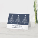 Cartão Blue White Trees Sister Feliz Natal<br><div class="desc">Feliz Natal para a placa irmã em azul marinho moderno com ilustrações de árvore de natal ornamentado.</div>