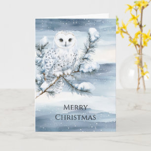 Cartão Blue Winter Snowy Owl Natal