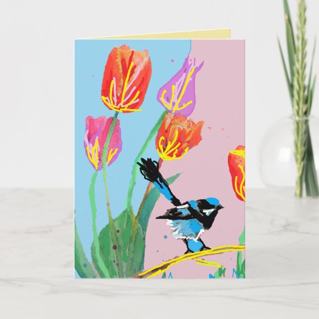 Cartão Blue Wren Australian wrends Birthday Card (Frente)