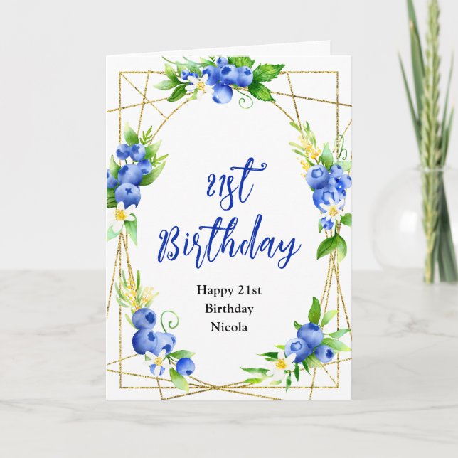 Cartão Blueberry Floral Birthday (Frente)