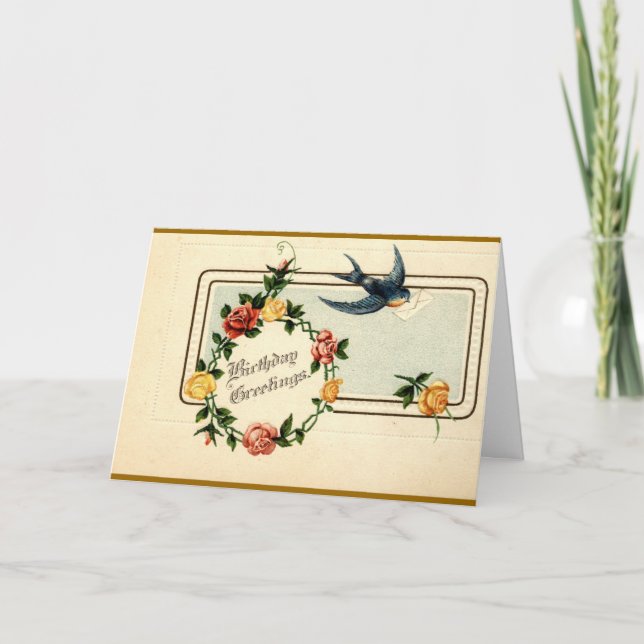 Cartão Bluebird Birthday Greetings 1917 Vintage (Frente)