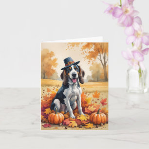 Cartão Bluetick Coonhound Folhas de Outono Arte do Dia de