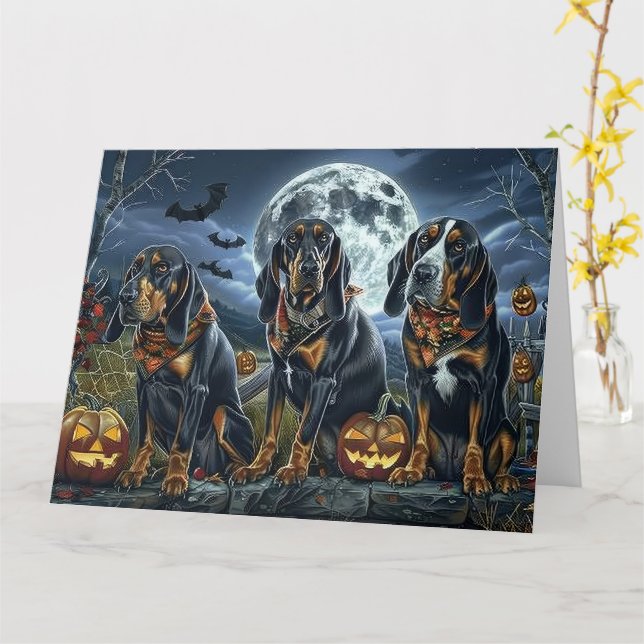 Cartão Bluetick Coonhound Halloween Spooky (Flor Amarela)