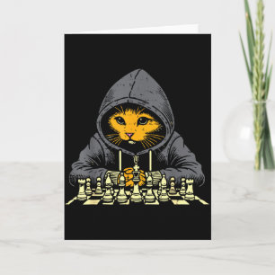 Cartão Blusa com Capuz de Gato Laranja Jogando Xadrez Mul