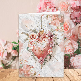 Cartão Blush Baroque Floral Sacred Heart Valentine’s Day 