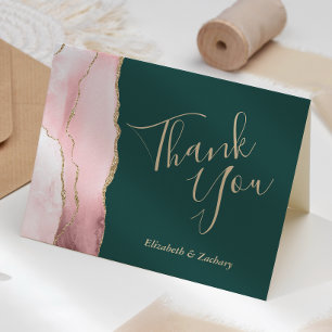 Cartão Blush Dourado Ágata Esmeralda Verde Obrigado no Ca