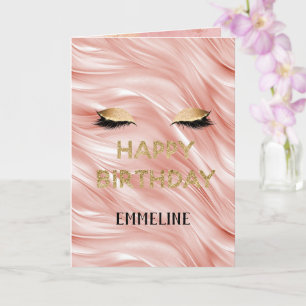 Cartão Blush Dourado Glitter Eyelashes Aniversário