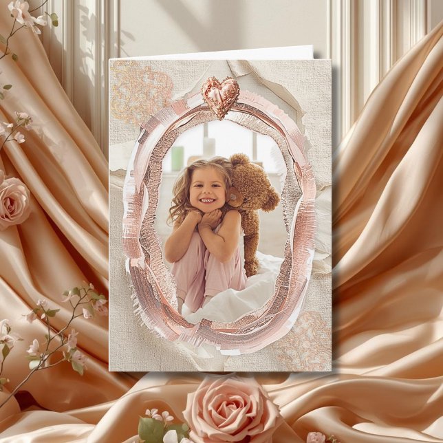 Cartão Blush Heirloom Heart Photo Frame Loving  (Criador carregado)