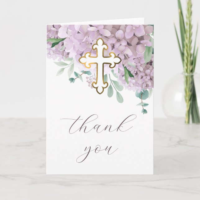 Cartão Blush Hydrangea Holy Cross Religious Thank You (Frente)