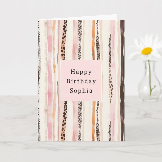 Cartão Blush Pink Cream Brown Leopard Animal Birthday (Planta pequena)