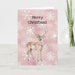 Cartão Blush Pink Cream Deer Scarf Snowflakes Christmas