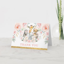 Cartão Blush Pink Flower Jungle Wild Animals Thank You