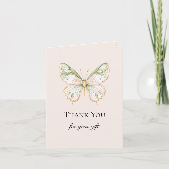Cartão Blush Pink Mint Green Gold Butterfly Thank You (Frente)
