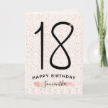 Cartão Blush Pink & Rose Gold 18th Birthday<br><div class="desc">Trendy chic 18th birthday card features modern rose gold and blush pink background,  number 18 and a name on the front. Personalize with your message inside.</div>