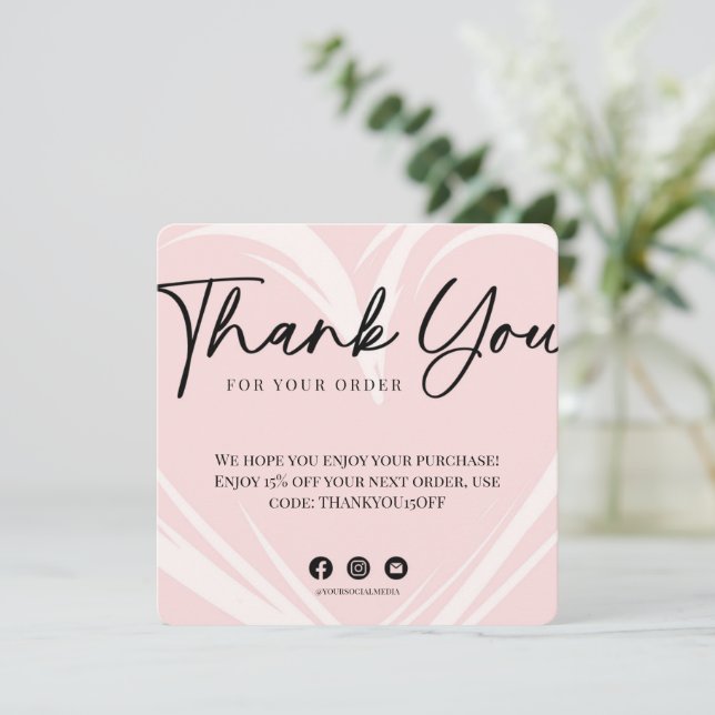 Cartão Blush Pink Thank You For Your Order Card (Em pé/Frente)