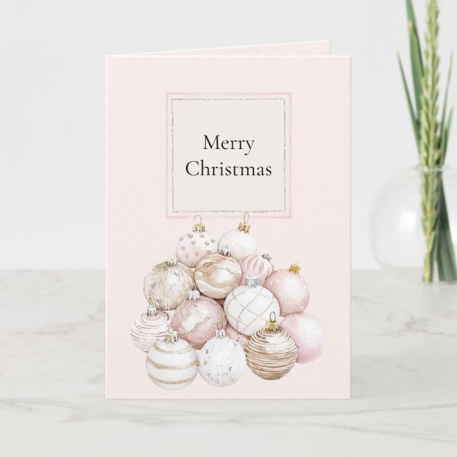Cartão Blush Pink White Champagne Christmas Ornaments (Frente)