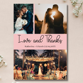 Cartão Blush Rosa Amor e Gratidão Três Fotos Casamento