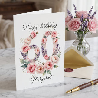 Cartão Blush Rose Botânico Aniversário de 60 anos