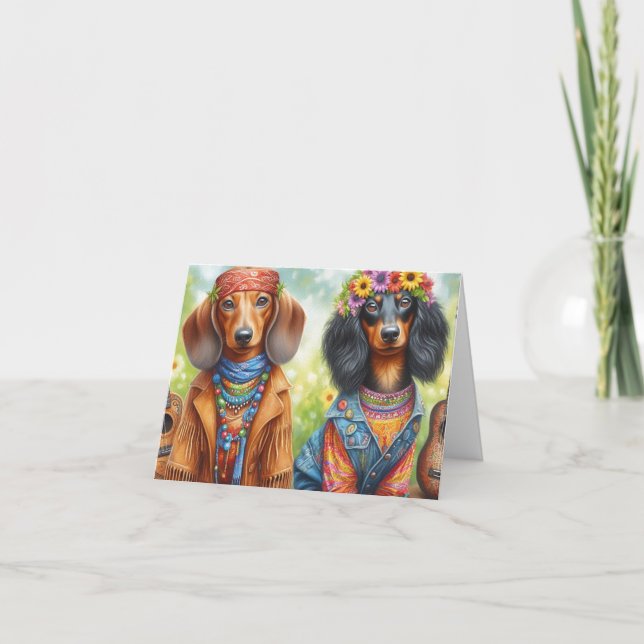 Cartão Bo Ho Dachshund Hippie Card (Frente)