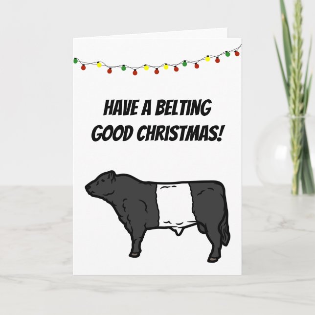 Cartão Boa Festa de Natal Belted Galloway Vaca Beltie  (Frente)
