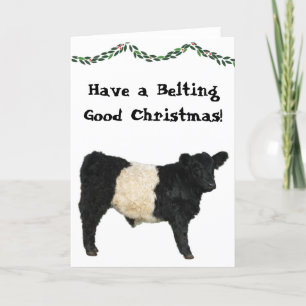 Cartão Boa Festa de Natal Belted Galloway Vaca Beltie