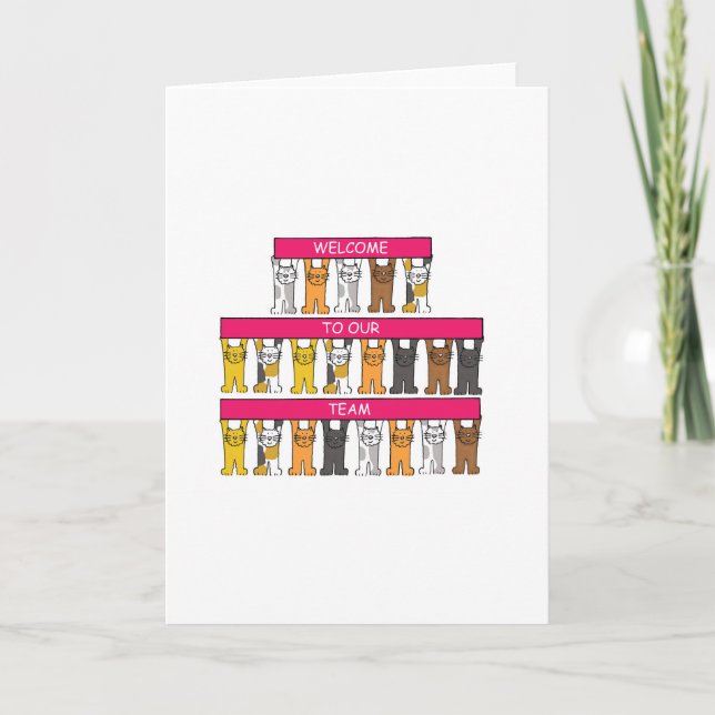 Cartão Boa vinda a nossa equipe, gatos dos desenhos (Frente)