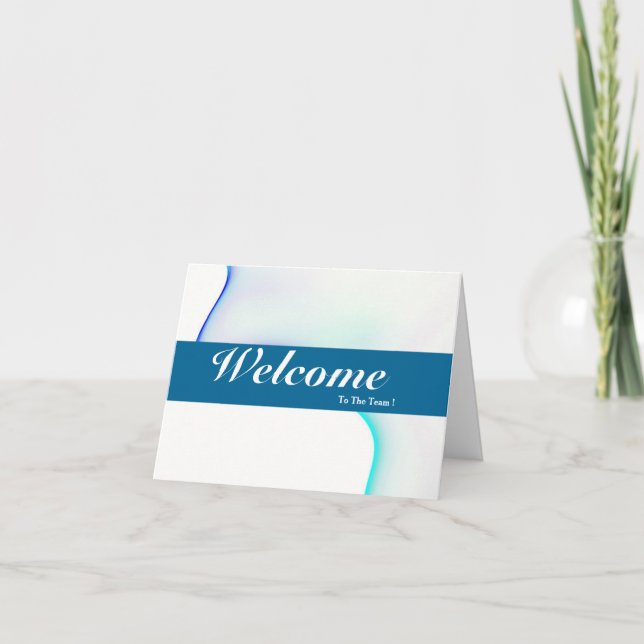 Cartão Boa vinda ao crachá azul mínimo branco da equipe (Frente)