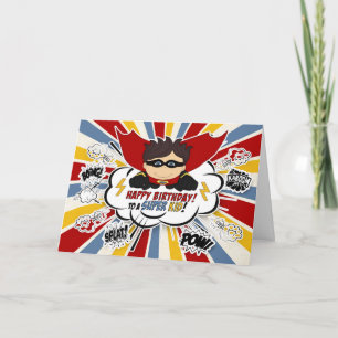 Cartão Boas Noites Super Crianças Vermelho e Azul Quadri