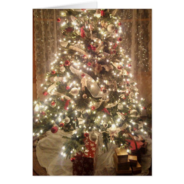 Cartão Boas saudações Tradicionais da Árvore de Natal (Frente)