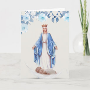 Cartão Boas-vindas Batismo do Bebê Virgem Maria Bendita C