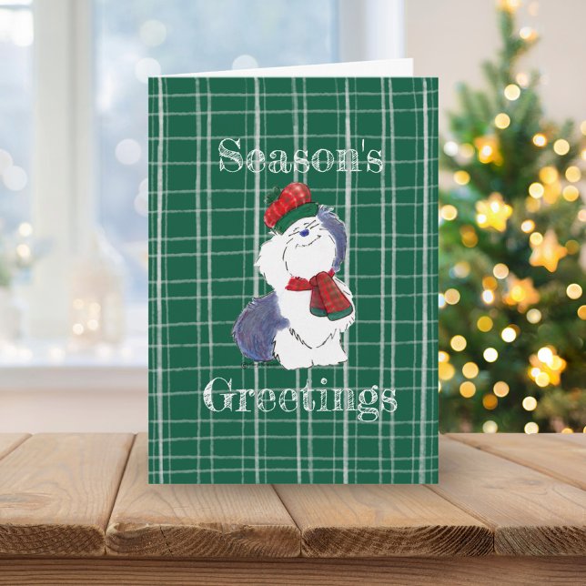 Cartão Boas-vindas da temporada Cozy Sheepdog Folded Holi (Criador carregado)