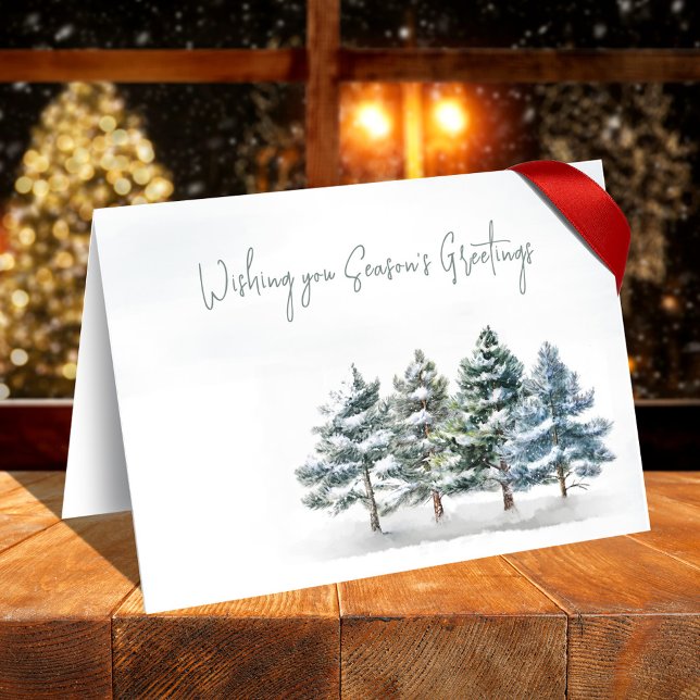 Cartão Boas-vindas da temporada Watercolor Winter (Season's Greetings holiday folding card.)