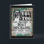 Cartão Boat Mechanic - Funny Vintage Retro<br><div class="desc">Boat Mechanic vintage advertisement in turquoise,  aqua,  red and black. Arty,  funny,  colorful and fun,  it makes a great gift and will surely bring smiles and laughter to the recipient.</div>