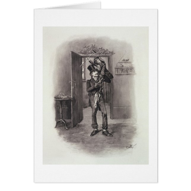 Cartão Bob Cratchit e Tim minúsculo, 'de Charles Dickens: (Frente)