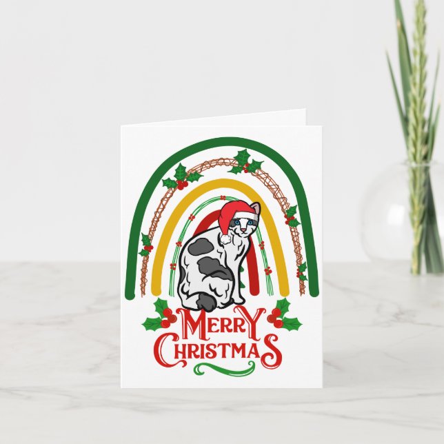 Cartão Bobtail Cat japonês Feliz Natal (Frente)