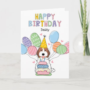 Cartão Boco Branco Castanho Cachapoo Cavapoo Feliz Aniver