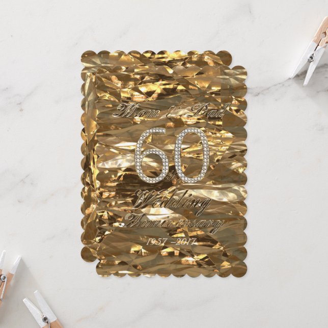 Cartão Bodas de Diamante dos Pais Elegante Dourado (Frente/Verso In Situ)