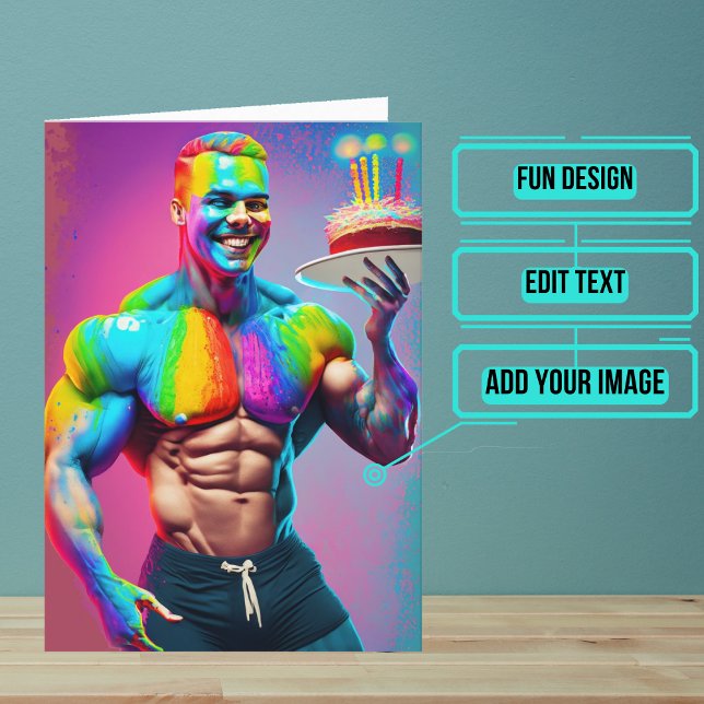 Cartão Bodybuilder Gay Birthday (Wish a very Happy Birth - gay to your favorite human with this LGBTQ+ inspired birthday card. )