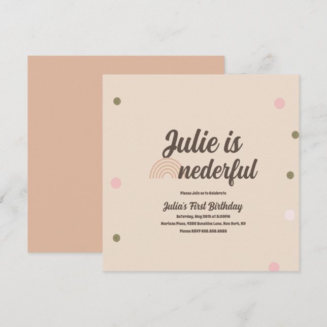 Cartão Bohemian Rainbow First Birthday - Pontos Maravilho (Frente/Verso)