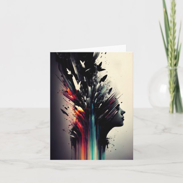 Cartão Boho abstrato art com cara de menina (Frente)