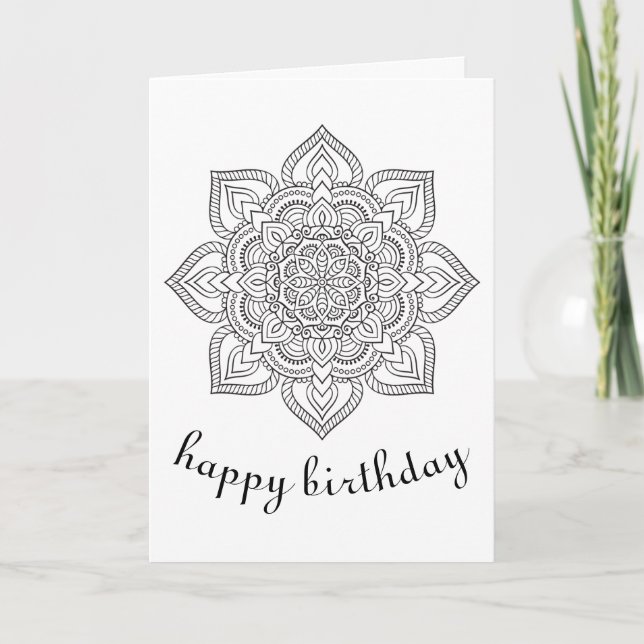 Cartão Boho Birthday mandala ornamentação floral (Frente)