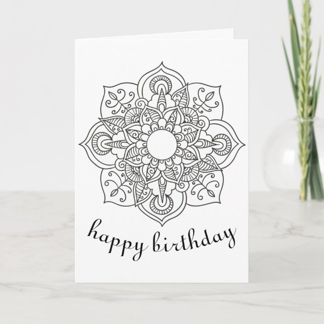 Cartão Boho Birthday mandala ornamentação floral (Frente)