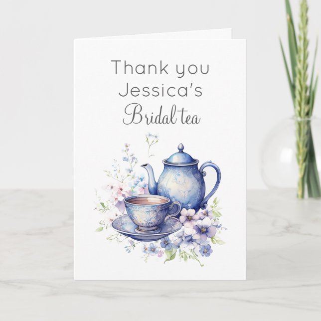 Cartão Boho Bridal Tea Blue Floral Chá de panela (Frente)