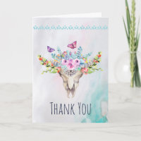 Boho Caveira com Borboletas e Flores Obrigado