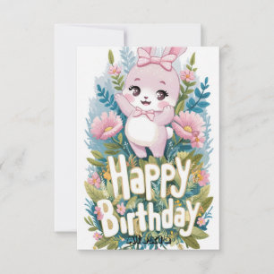 Cartão Boho Children Bunny Digital Birday